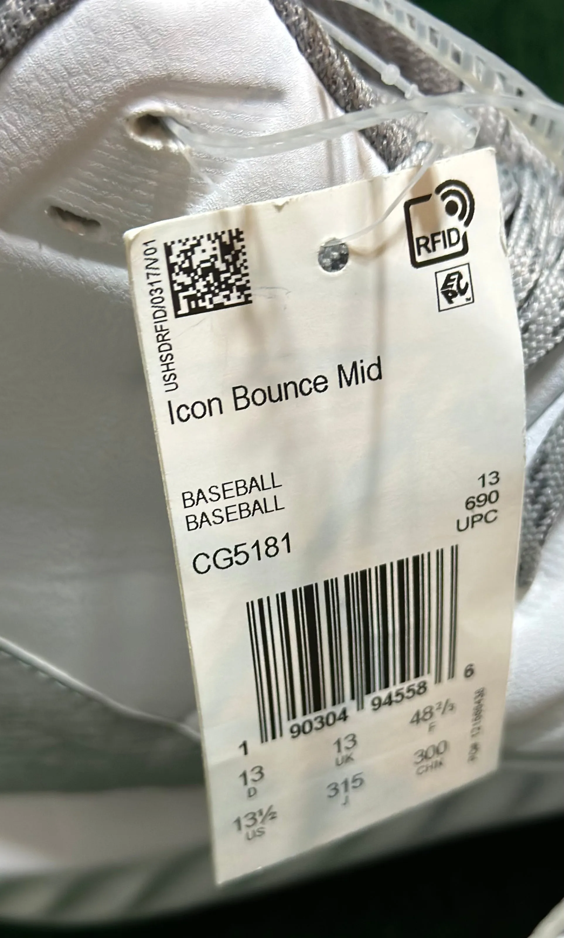 Adidas Icon Bounce Mid Baseball Metal Cleats White Grey CG5181 Men's 13.5