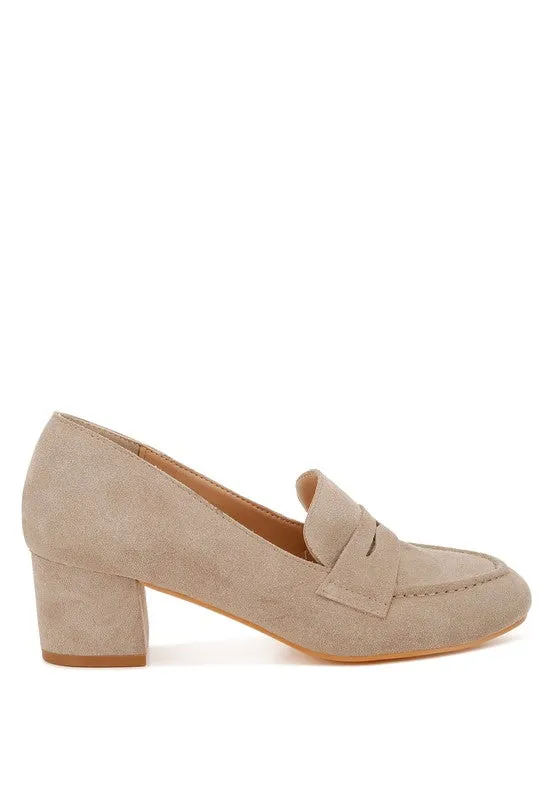 Astra Block Heel Genuine Suede Loafers