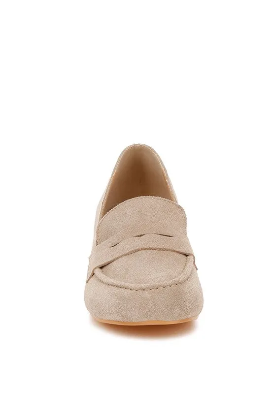 Astra Block Heel Genuine Suede Loafers