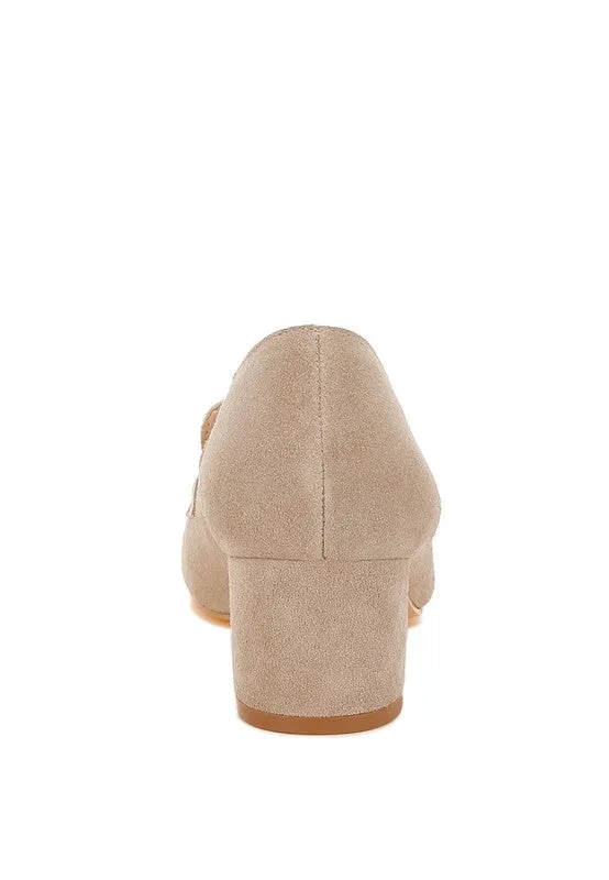 Astra Block Heel Genuine Suede Loafers