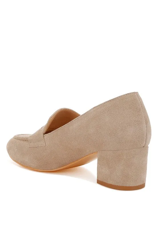 Astra Block Heel Genuine Suede Loafers