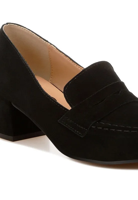 Astra Block Heel Genuine Suede Loafers