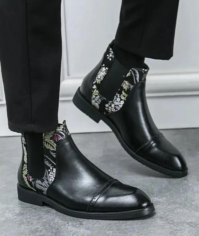 Autumn new men's Chinese style Chelsea boots Fashion personality trend embroidered leather boots for men