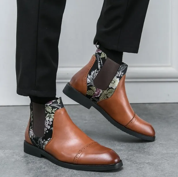 Autumn new men's Chinese style Chelsea boots Fashion personality trend embroidered leather boots for men