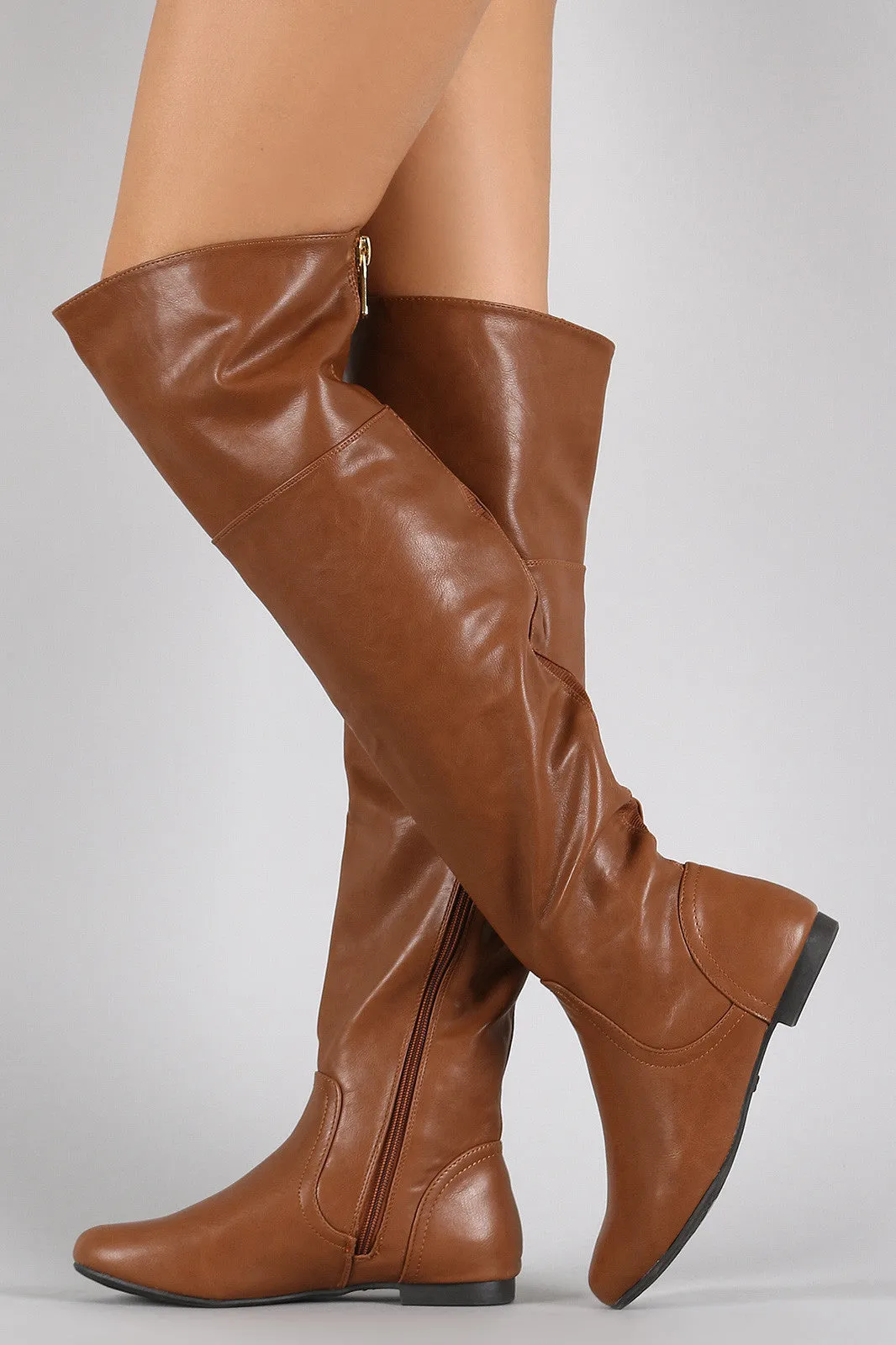 Bamboo Vegan Leather Zipper Collar Knee High Boot