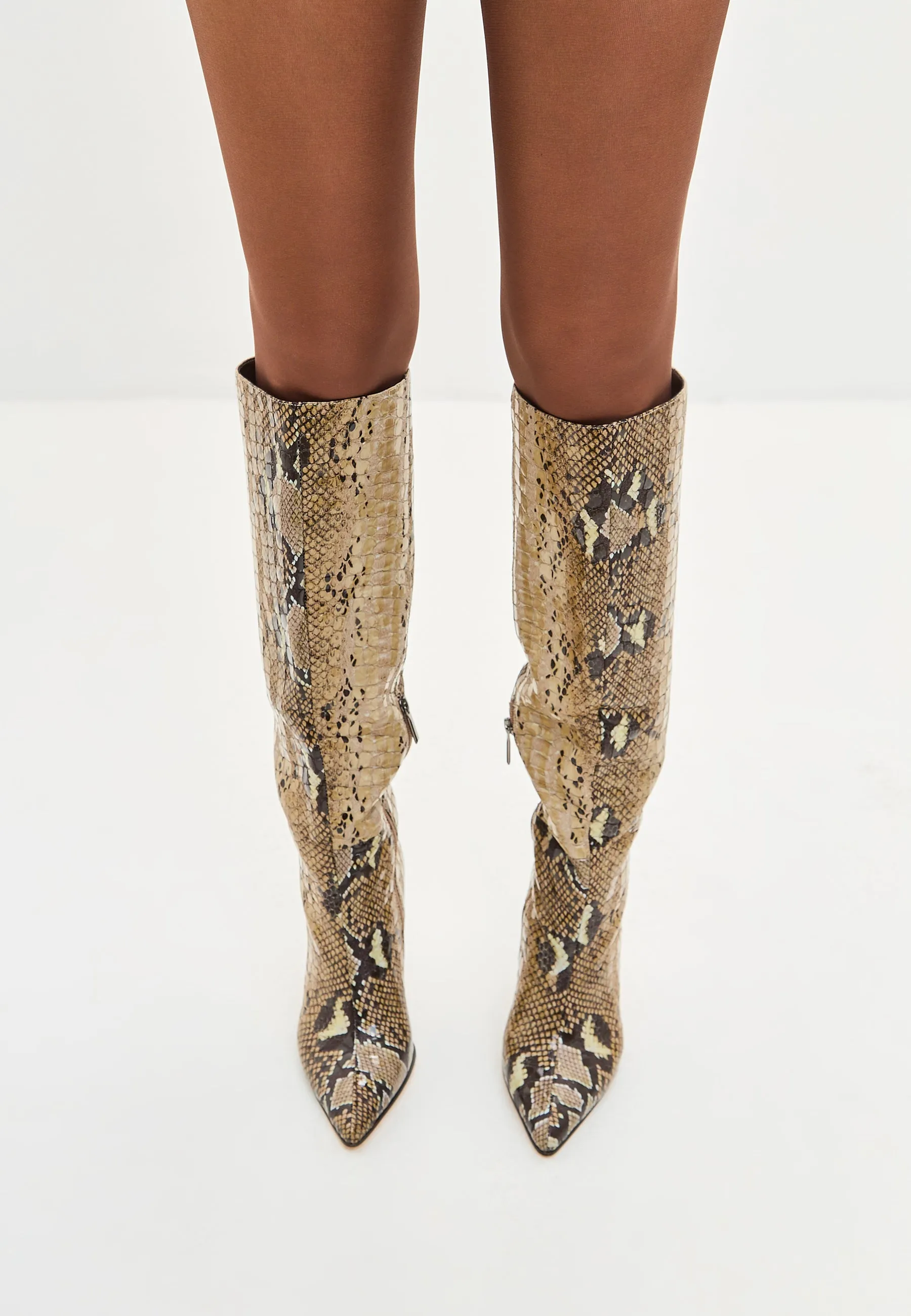 Bold Snake Print Knee-High Boots - Animal Print High Heel Footwear- Leopard