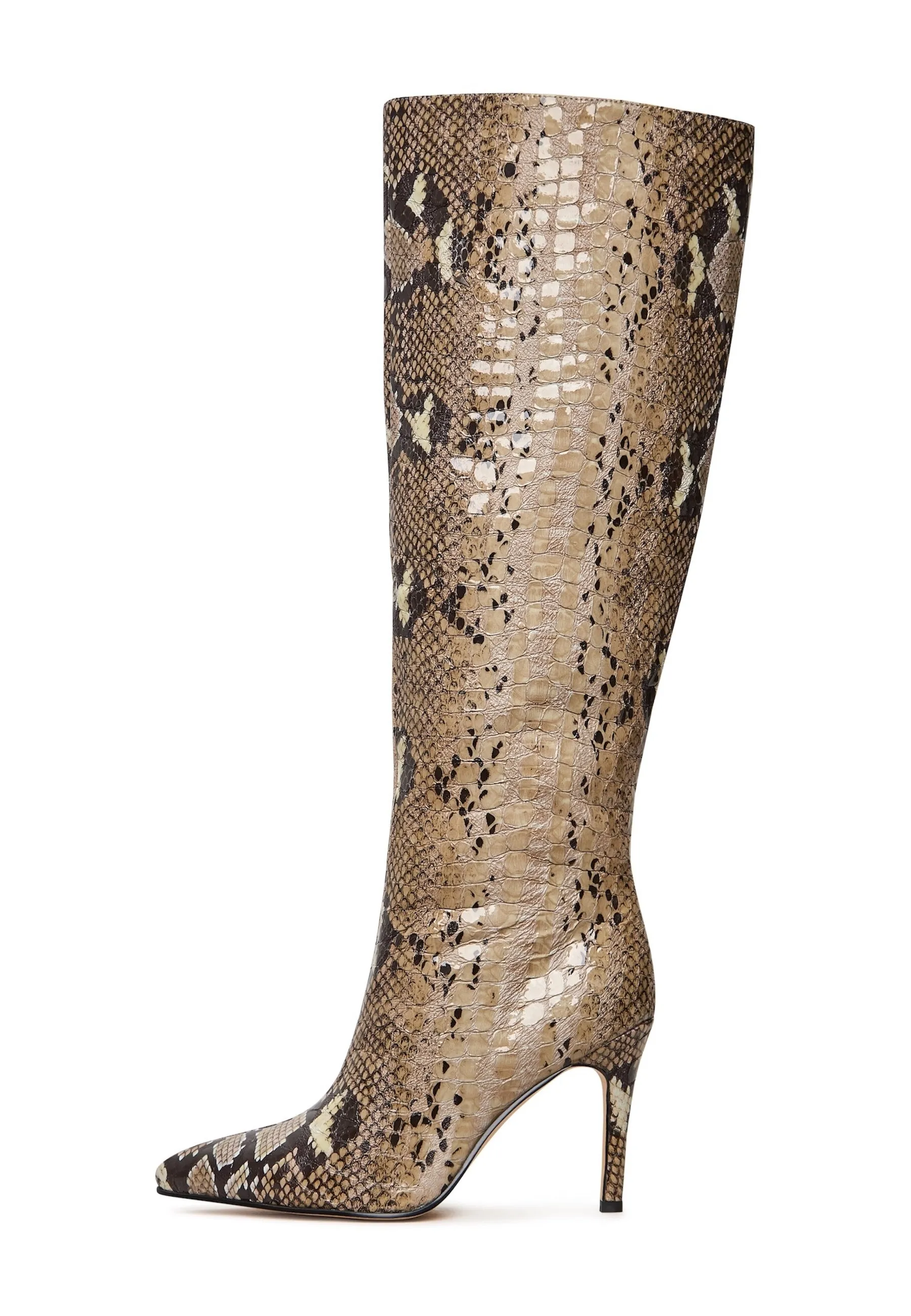 Bold Snake Print Knee-High Boots - Animal Print High Heel Footwear- Leopard