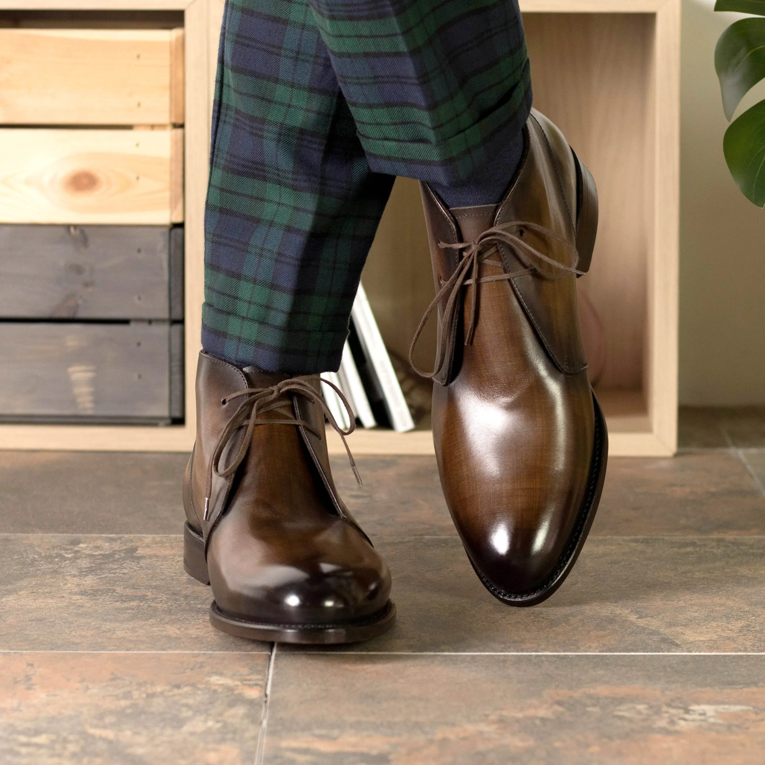 Brown Patina Leather Chukka Boots