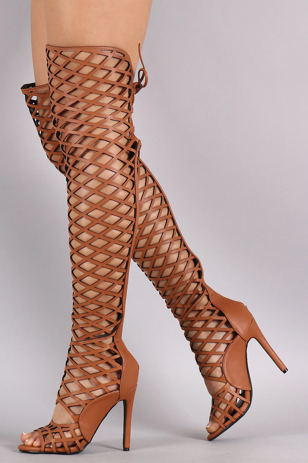 Caged Peep Toe Over The Knee Stiletto Boot