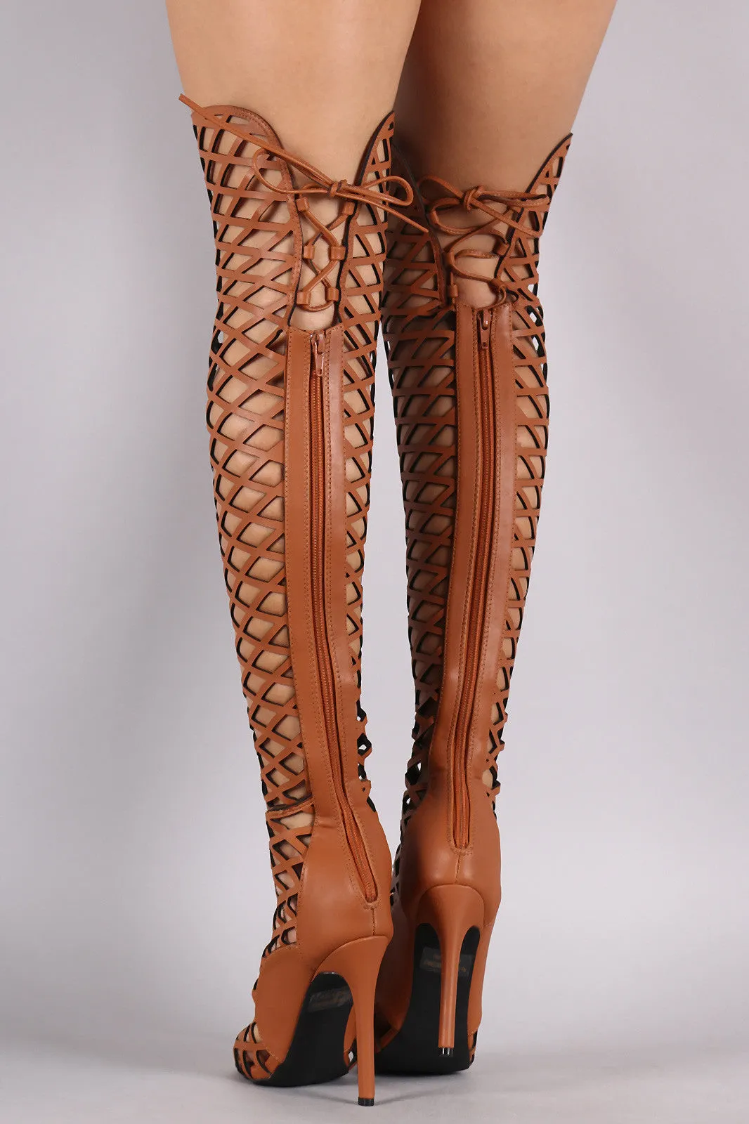 Caged Peep Toe Over The Knee Stiletto Boot