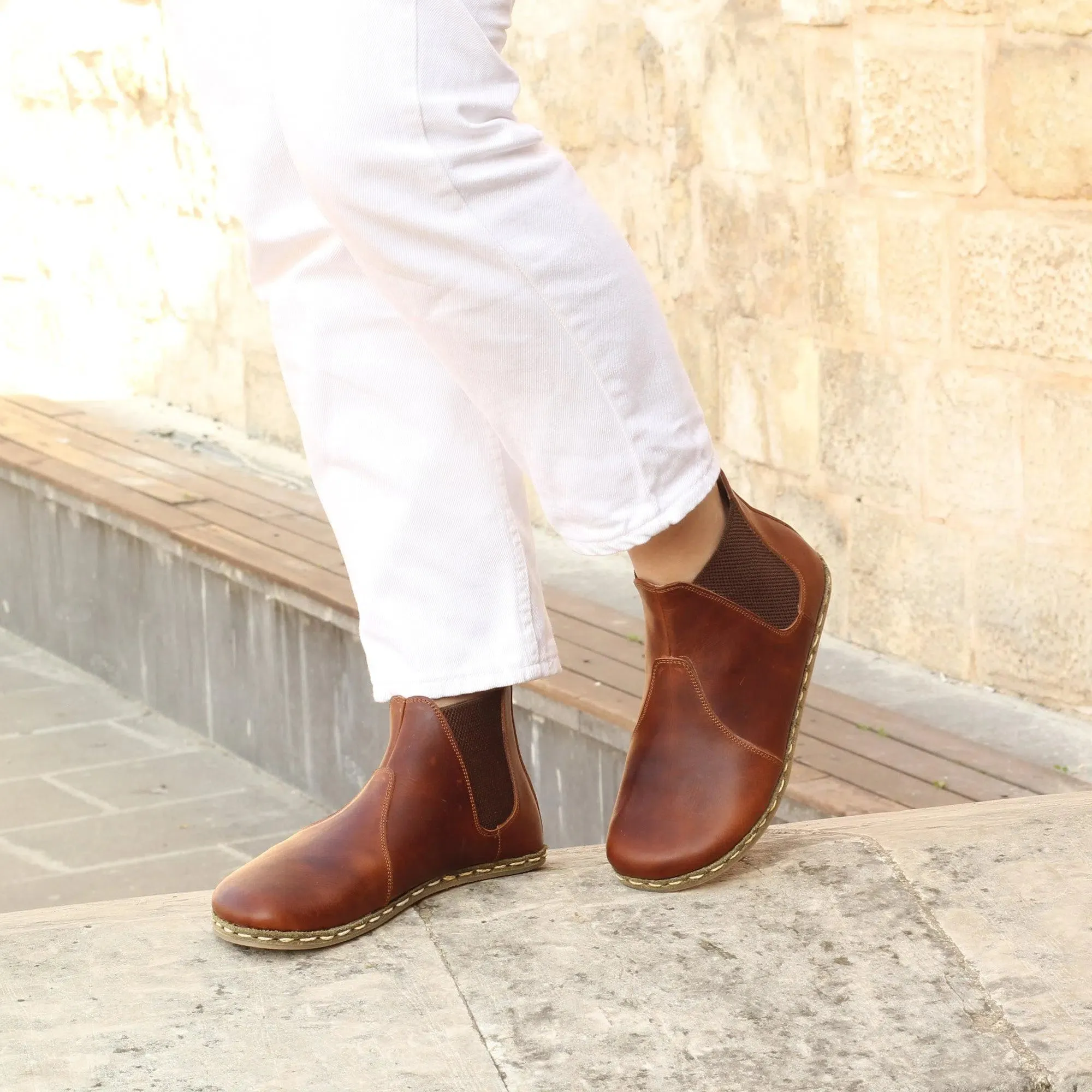 Chelsea Barefoot Boots Brown Handmade Women's