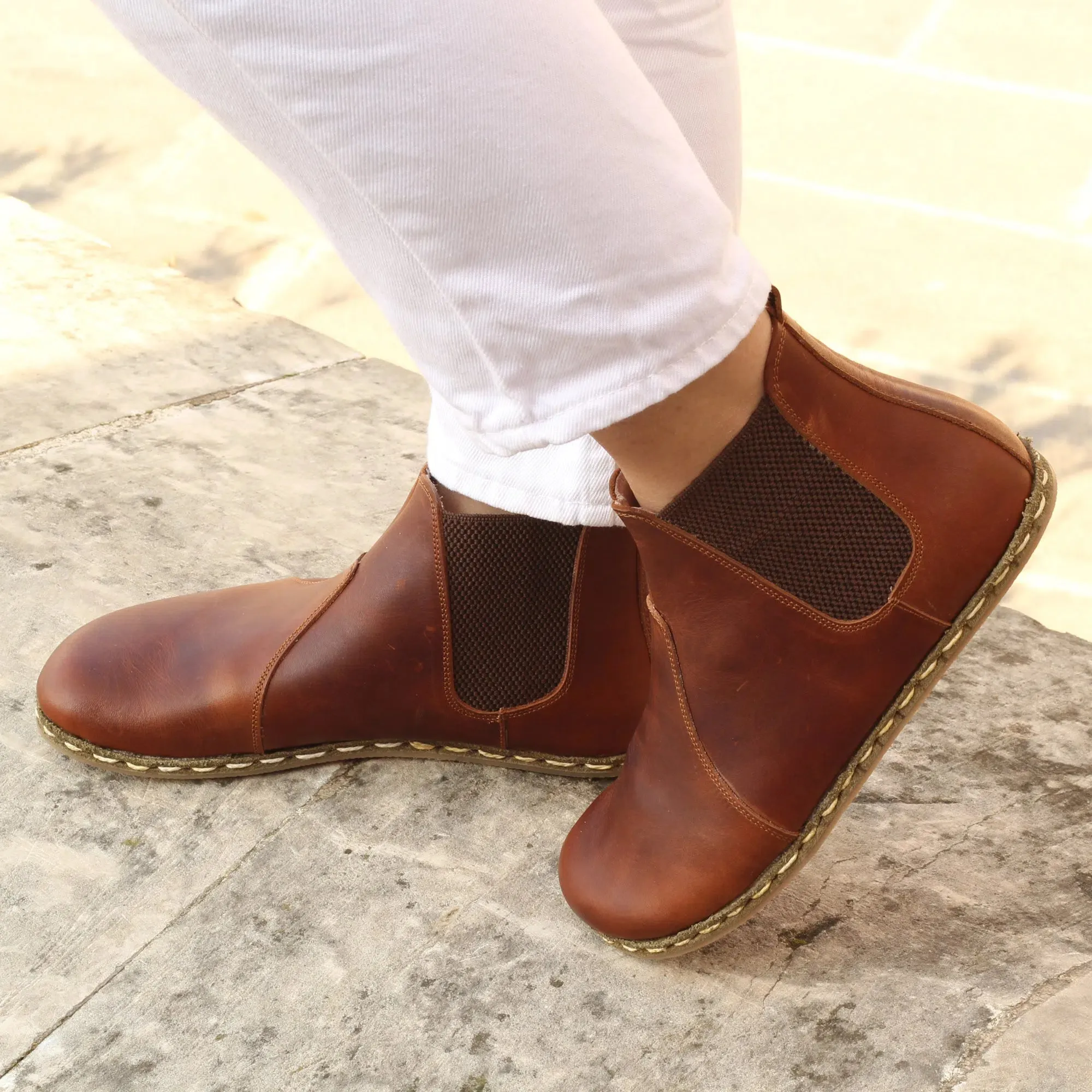 Chelsea Barefoot Boots Brown Handmade Women's