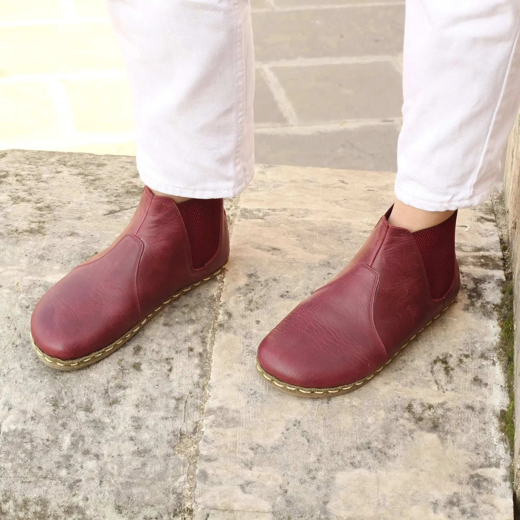 Chelsea Barefoot Boots Burgundy Handmade Women's