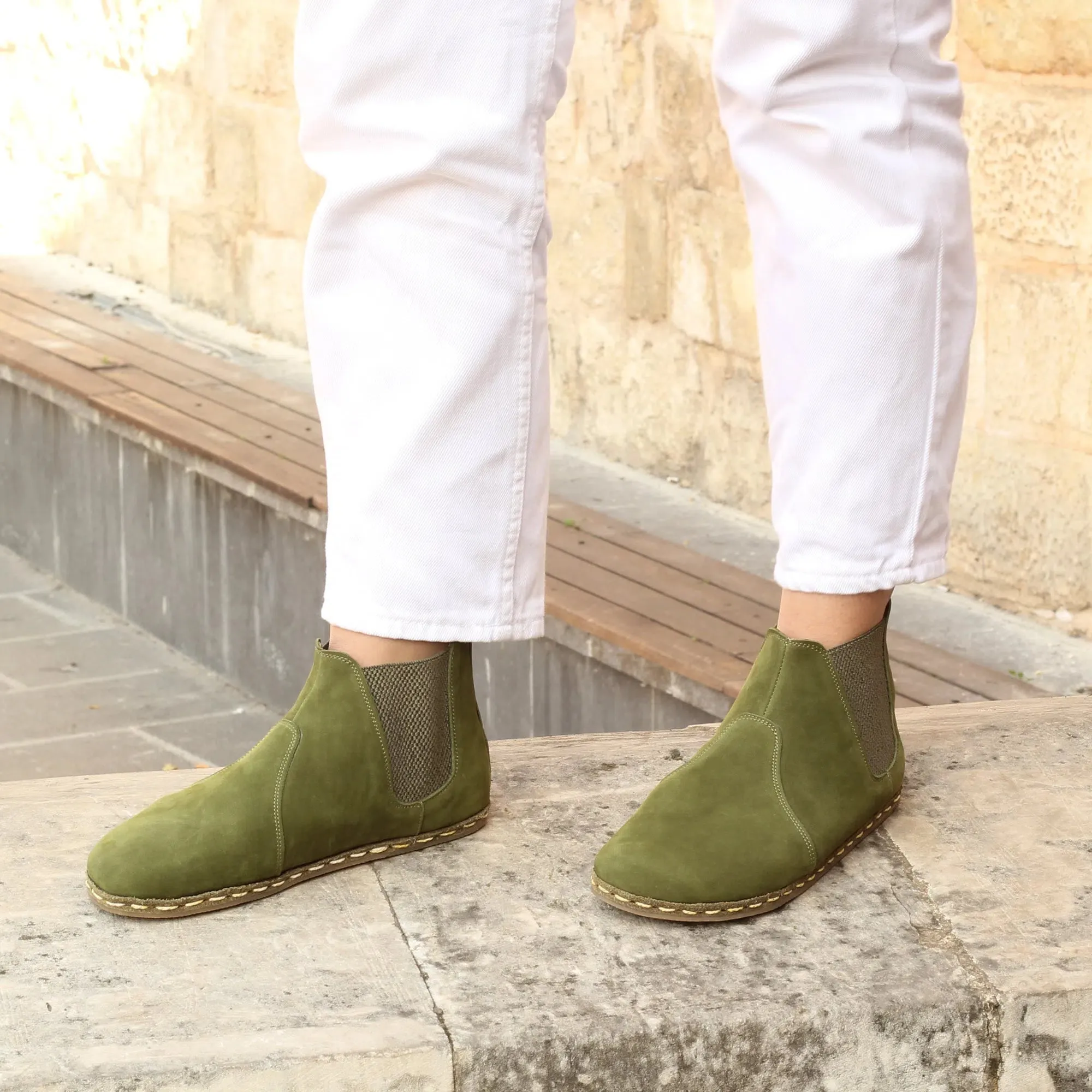 Chelsea Barefoot Boots Green Handmade Women's