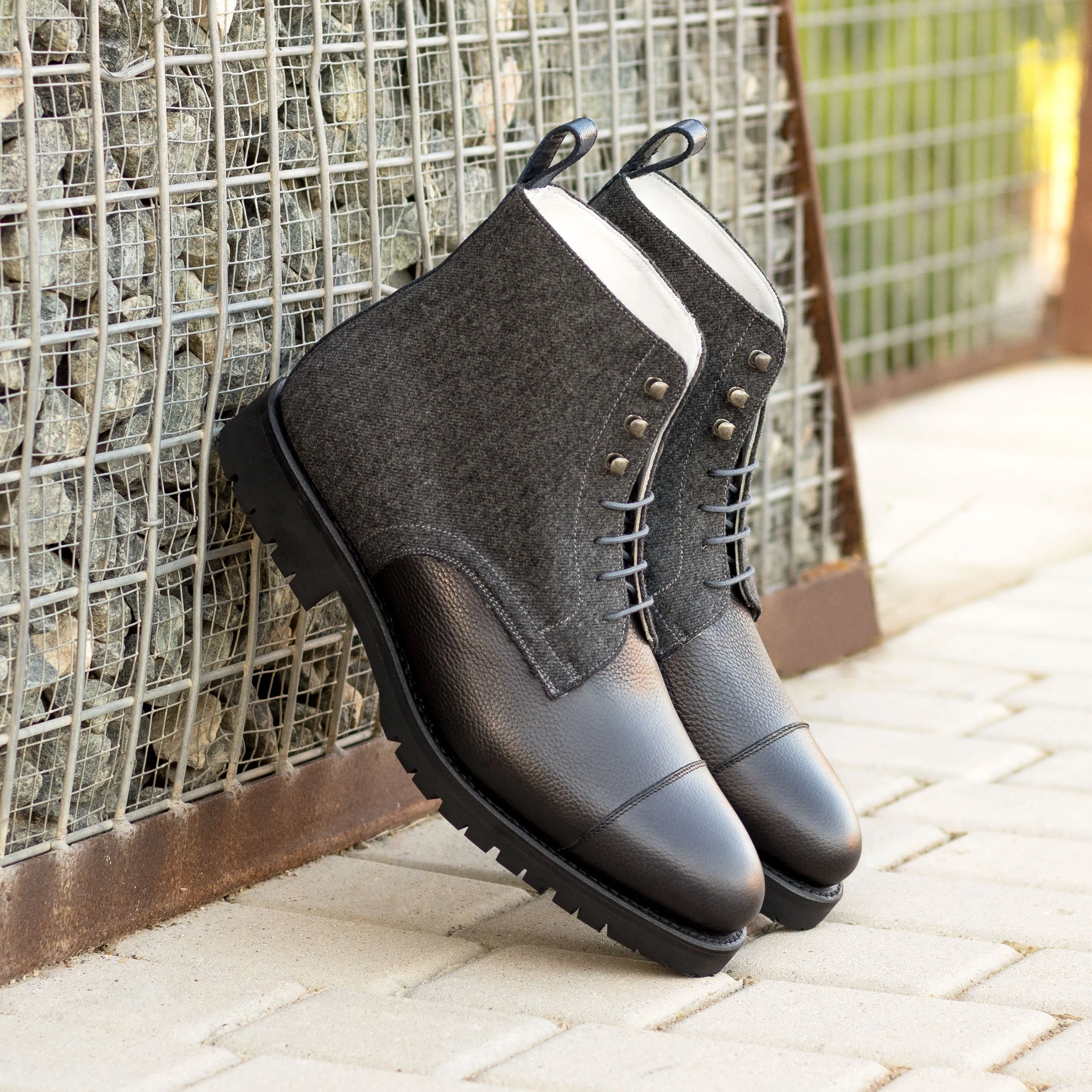 DapperFam Garrison in Black / Grey / Navy Men's Italian Leather Jumper Boot