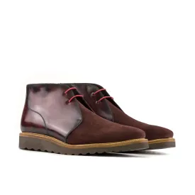 DapperFam Vivace in Burgundy / Burgundy Camo Men's Lux Suede & Hand-Painted Patina Chukka