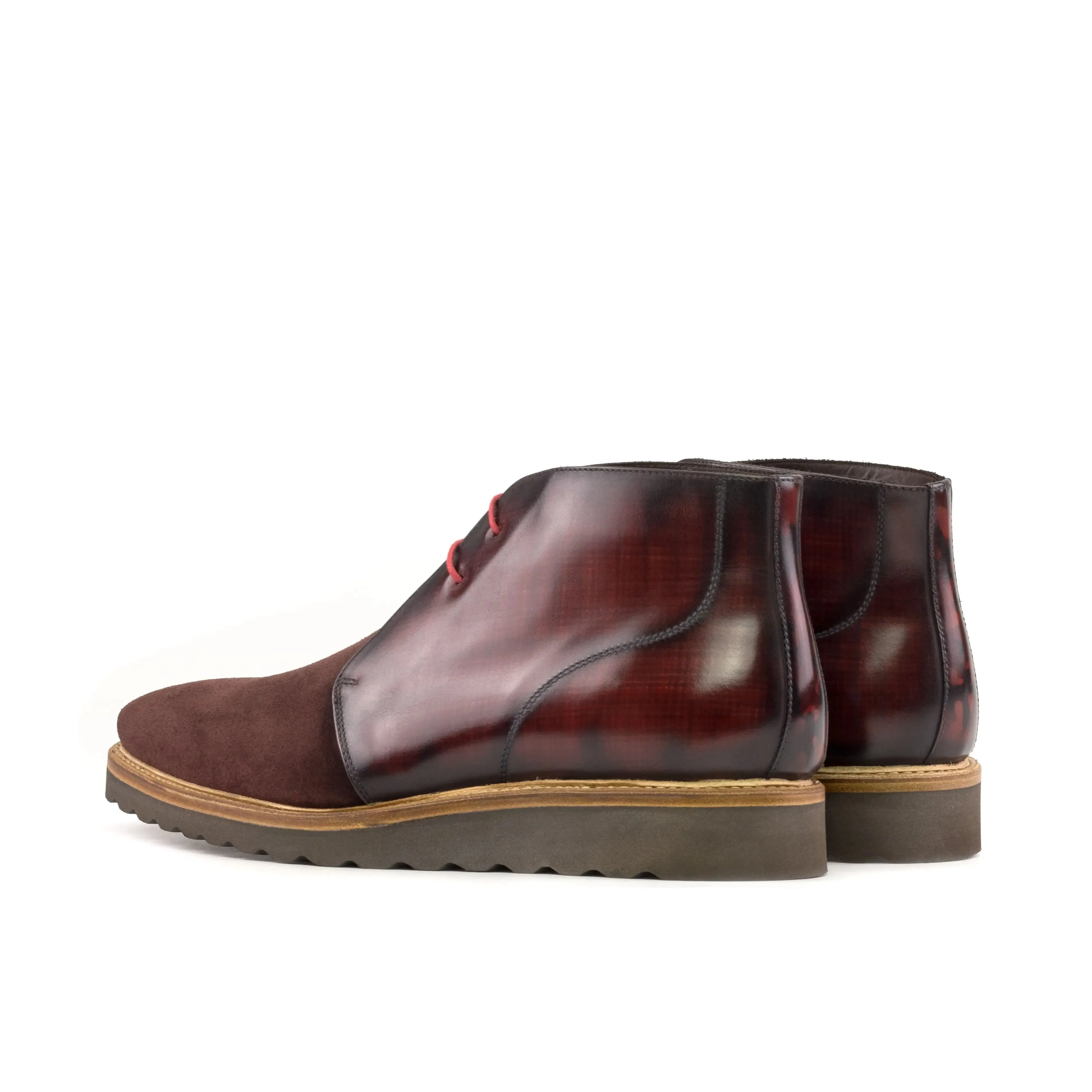 DapperFam Vivace in Burgundy / Burgundy Camo Men's Lux Suede & Hand-Painted Patina Chukka