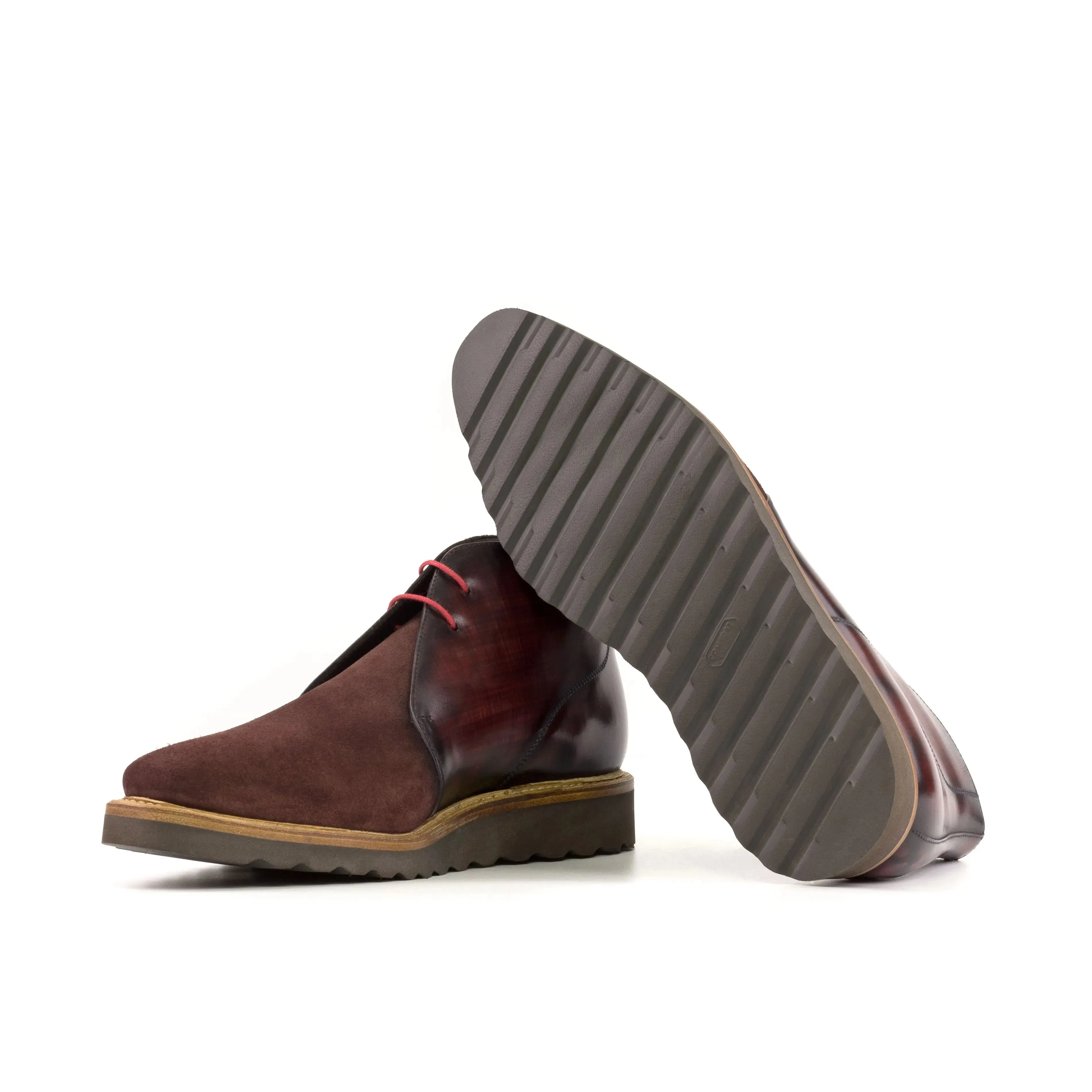 DapperFam Vivace in Burgundy / Burgundy Camo Men's Lux Suede & Hand-Painted Patina Chukka