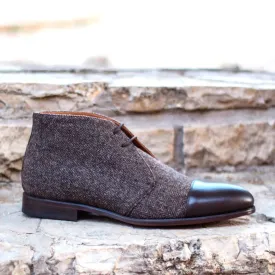 DapperFam Vivace in Herringbone / Dark Brown Men's Sartorial & Italian Leather Chukka