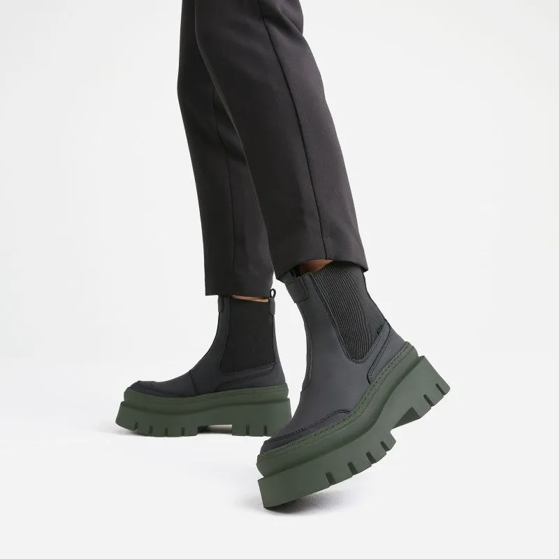 Evi Ann Black Khaki Biker Chelsea Boots