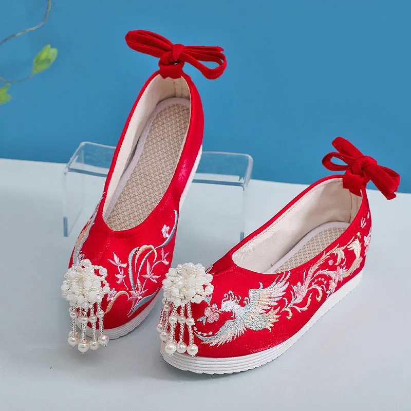 For Han Chinese Clothing Pearl Jacquard Antique Canvas Shoes