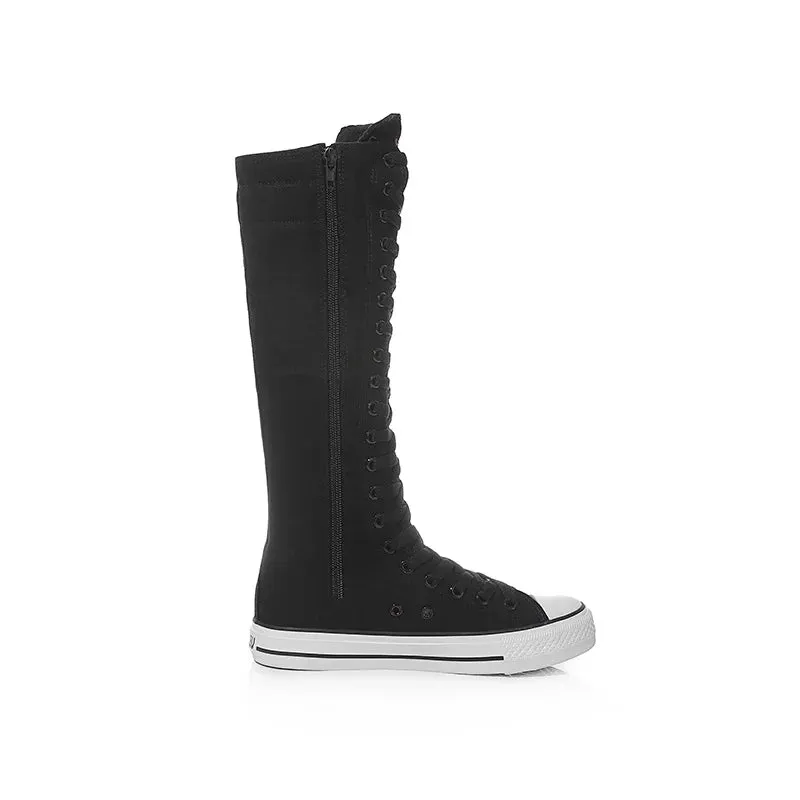 Funki Buys | Boots | Women's Long Lace Up Zipper Canvas Boot