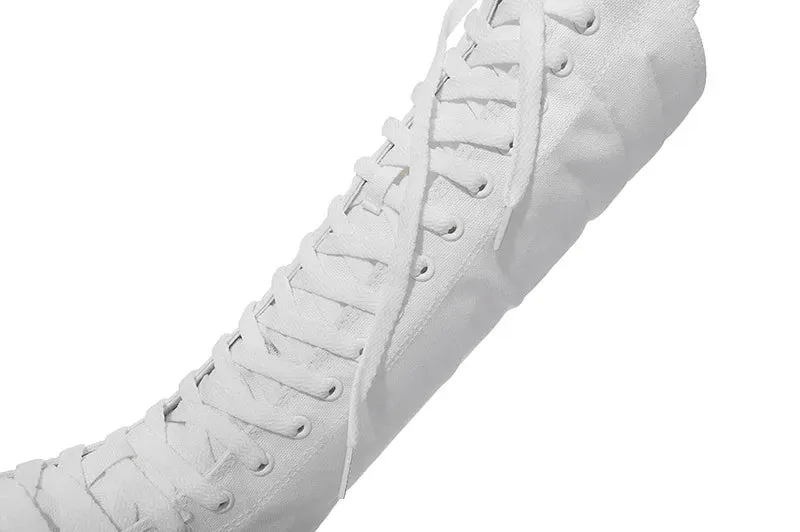 Funki Buys | Boots | Women's Long Lace Up Zipper Canvas Boot