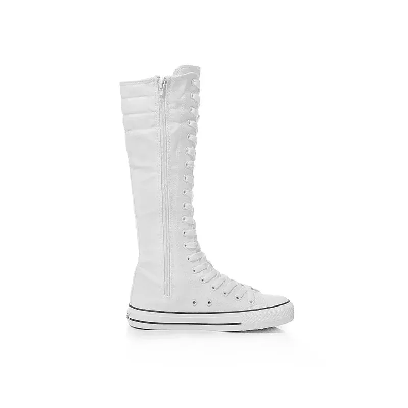 Funki Buys | Boots | Women's Long Lace Up Zipper Canvas Boot