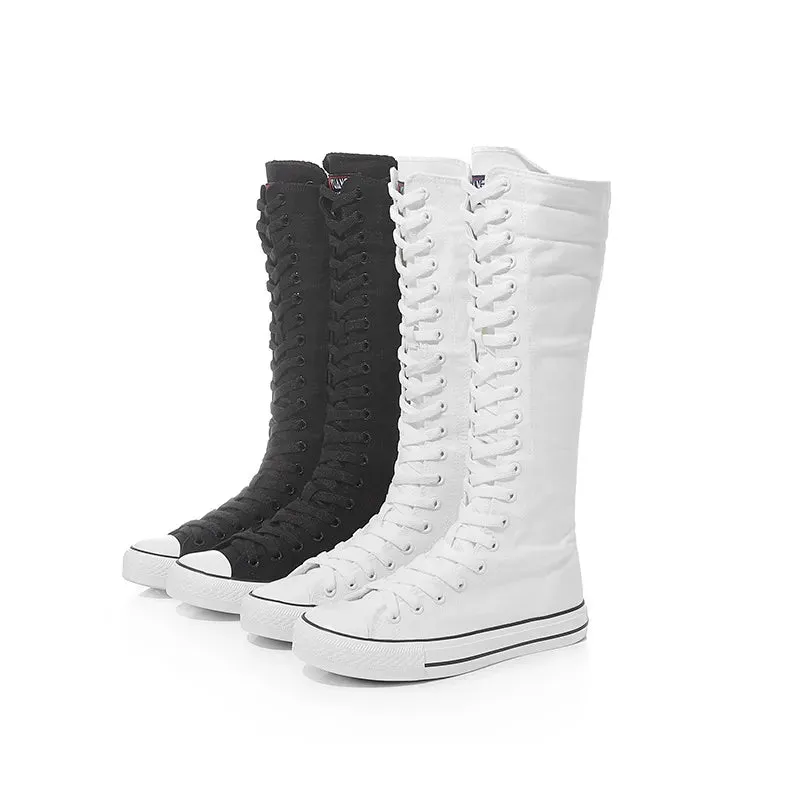 Funki Buys | Boots | Women's Long Lace Up Zipper Canvas Boot