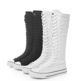 Funki Buys | Boots | Women's Long Lace Up Zipper Canvas Boot