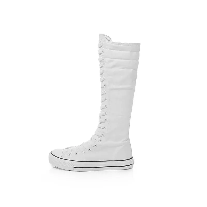 Funki Buys | Boots | Women's Long Lace Up Zipper Canvas Boot