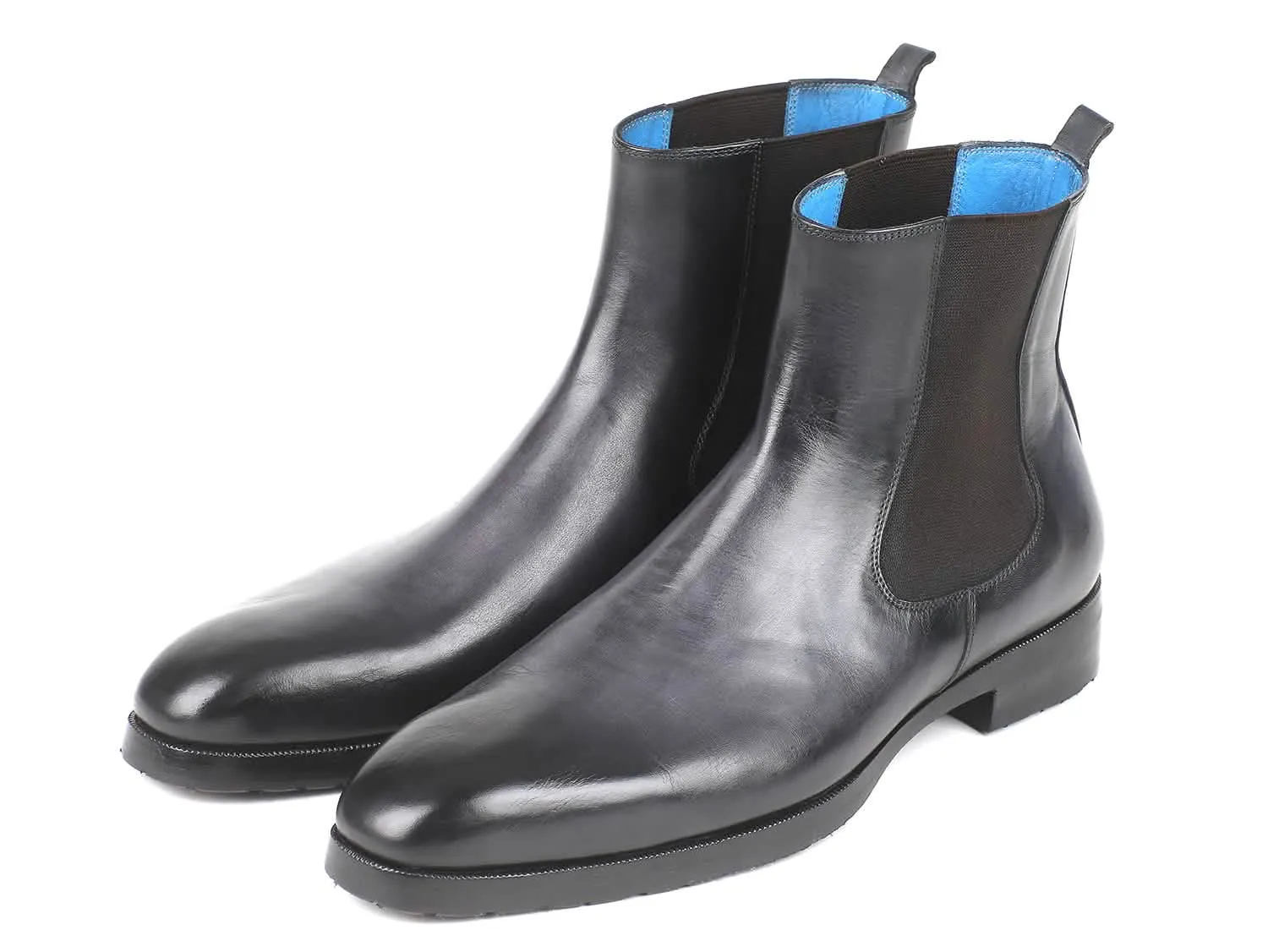 Handcrafted Black & Gray Leather Chelsea Boots for Men by Paul Parkman