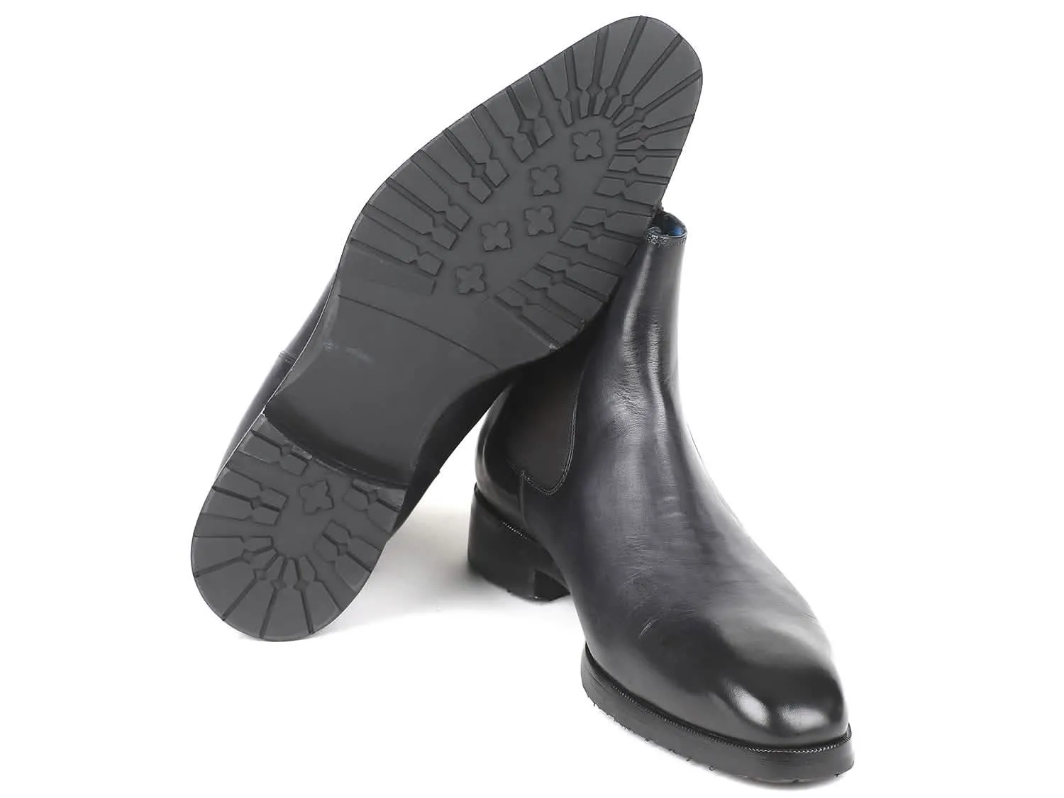 Handcrafted Black & Gray Leather Chelsea Boots for Men by Paul Parkman