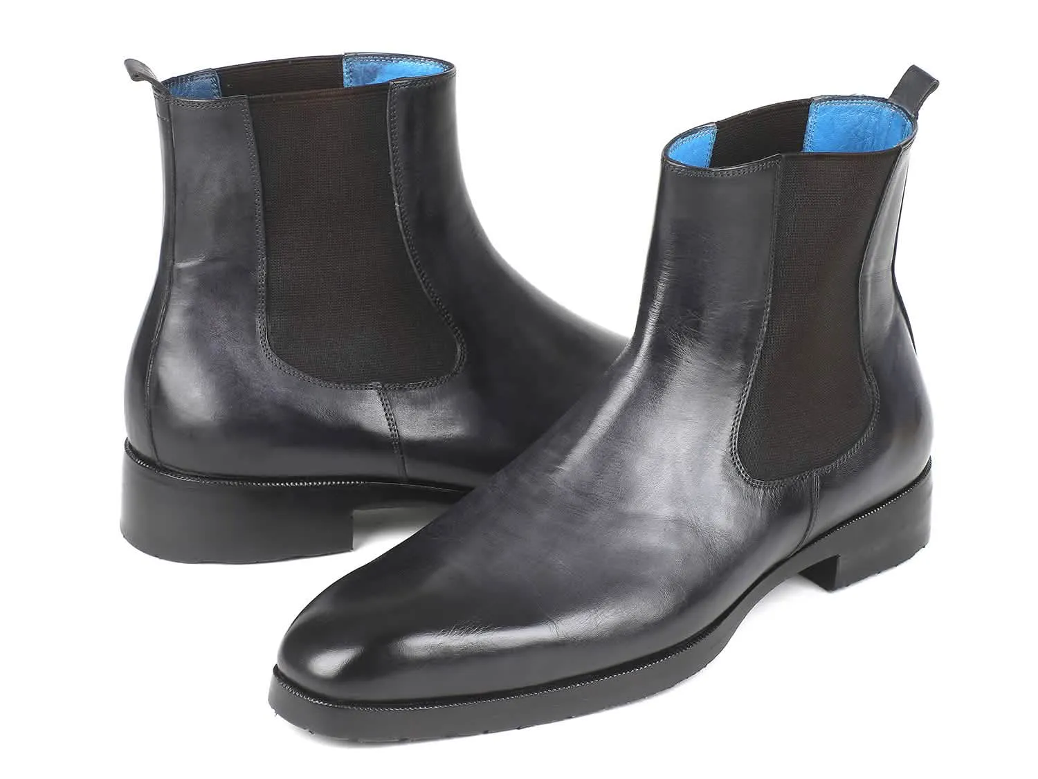 Handcrafted Black & Gray Leather Chelsea Boots for Men by Paul Parkman