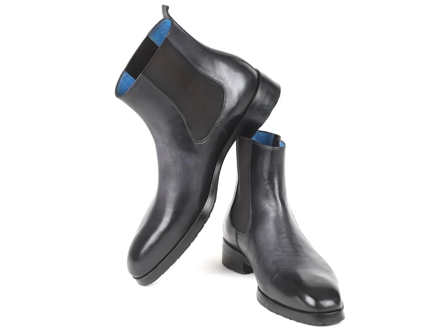 Handcrafted Black & Gray Leather Chelsea Boots for Men by Paul Parkman