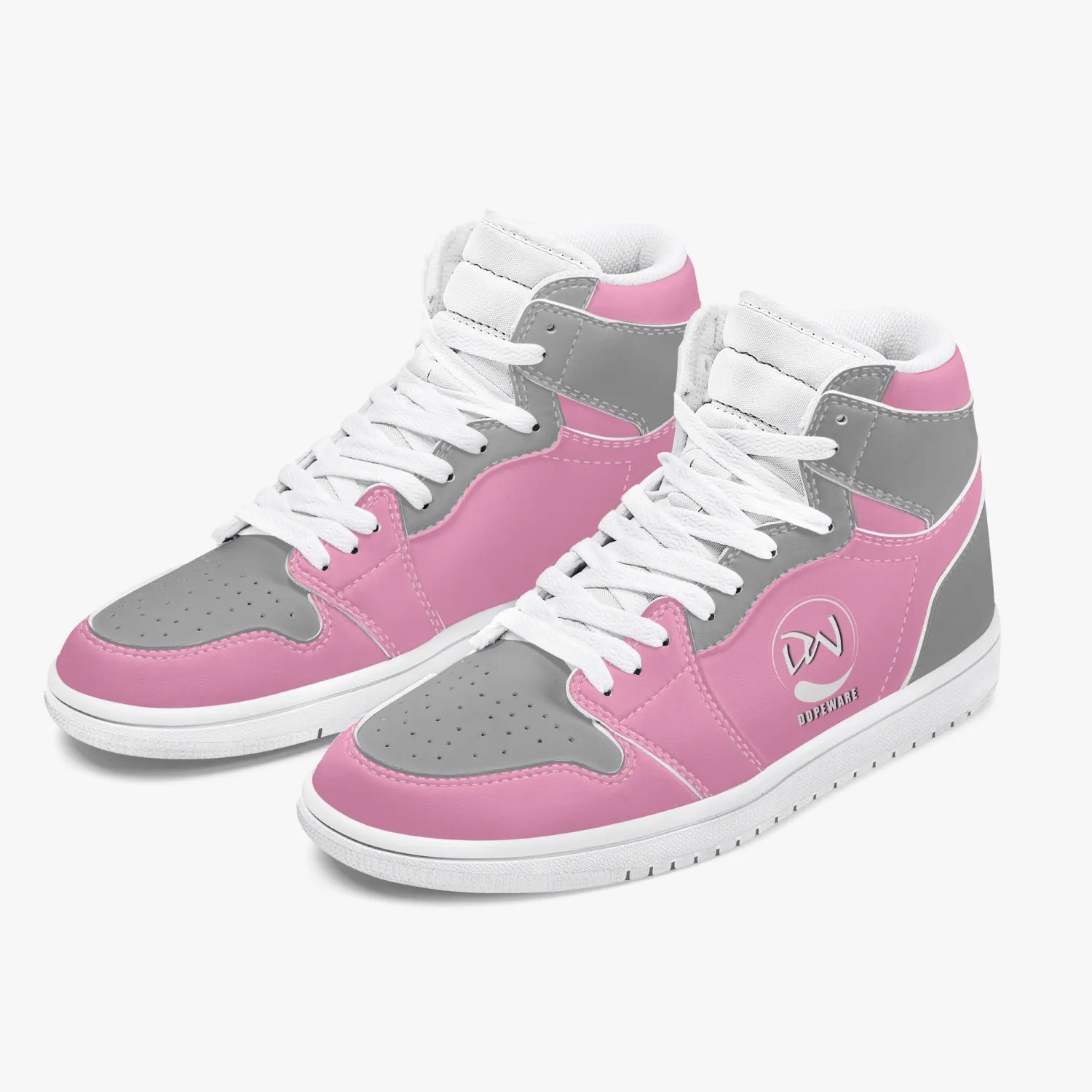 High-Top Leather Sneakers - Gray And Pink