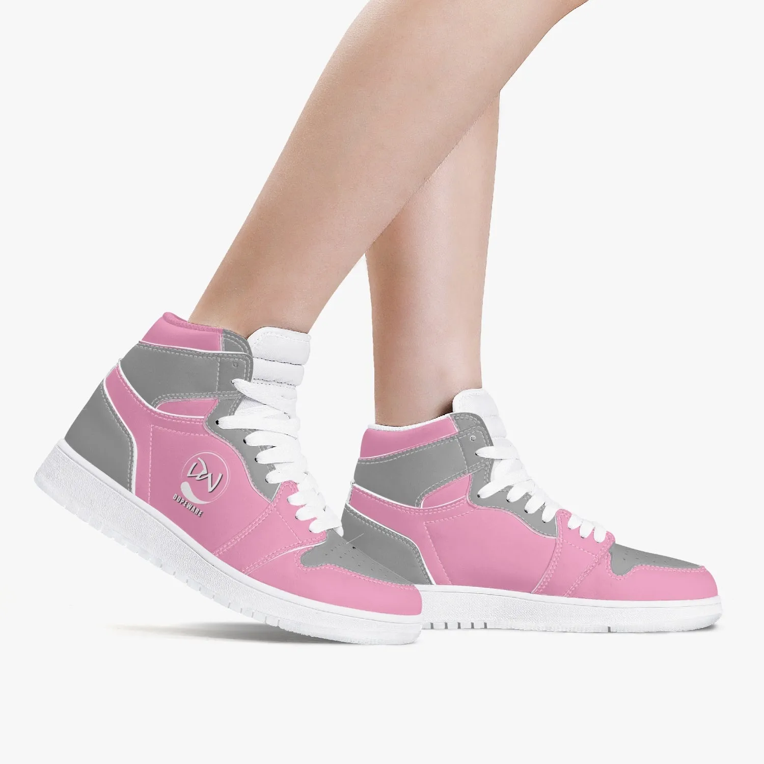 High-Top Leather Sneakers - Gray And Pink