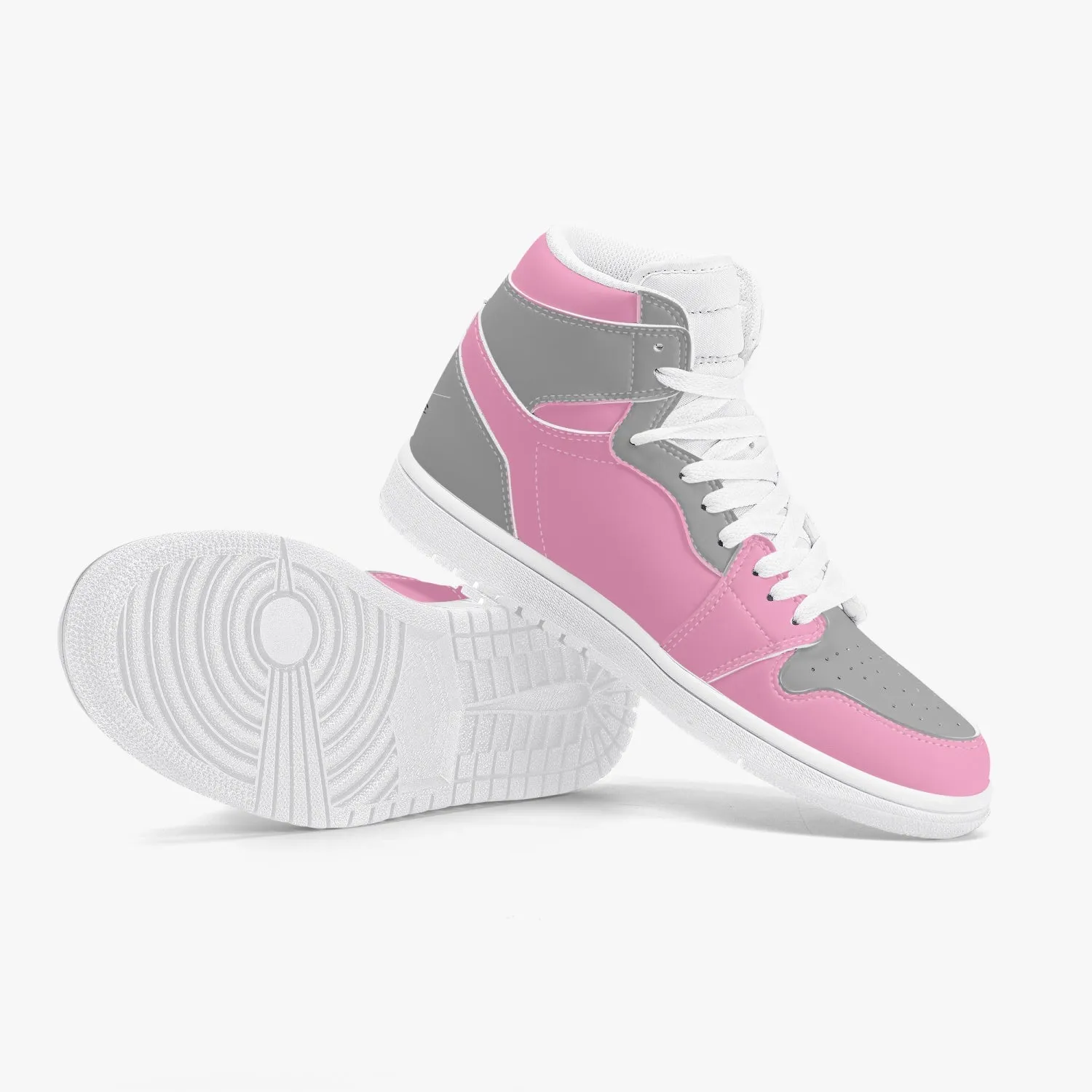 High-Top Leather Sneakers - Gray And Pink