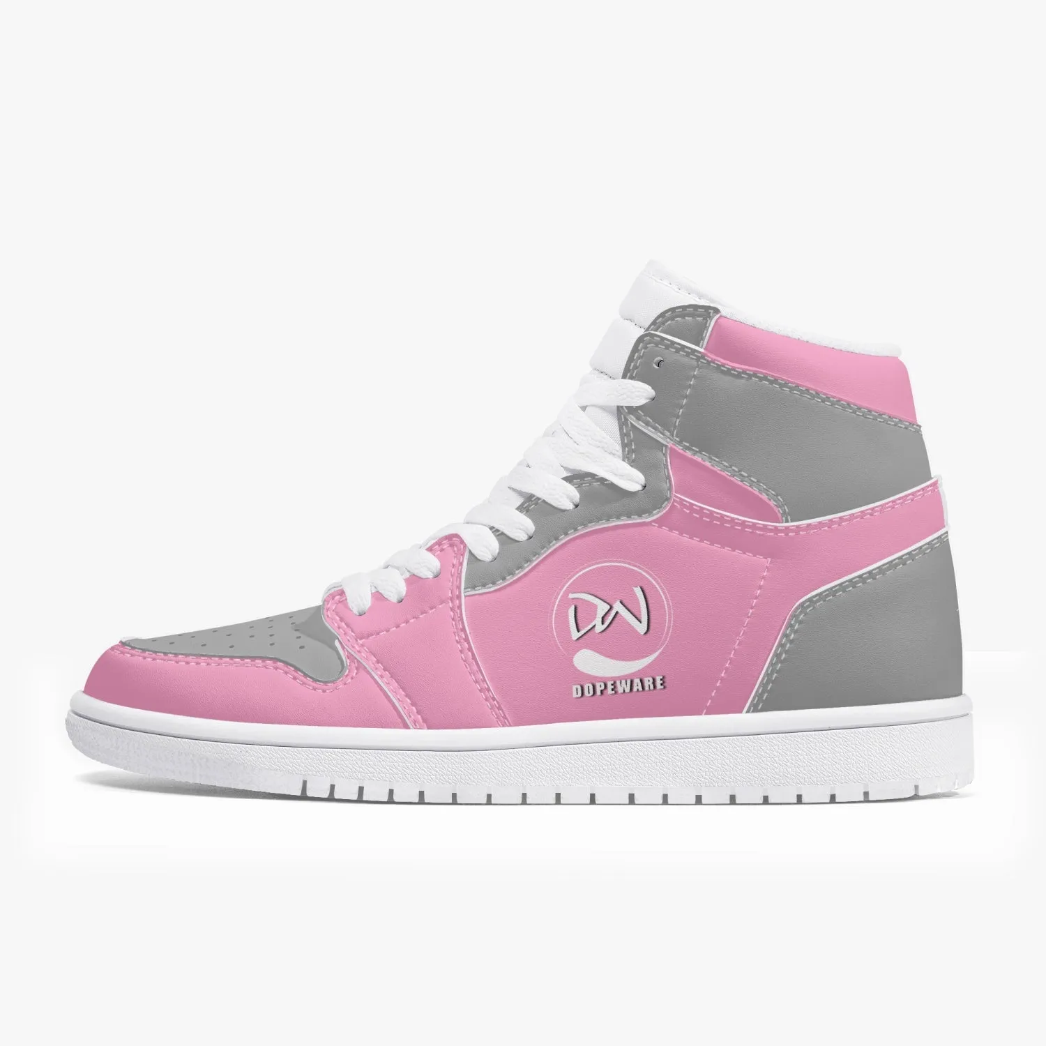 High-Top Leather Sneakers - Gray And Pink