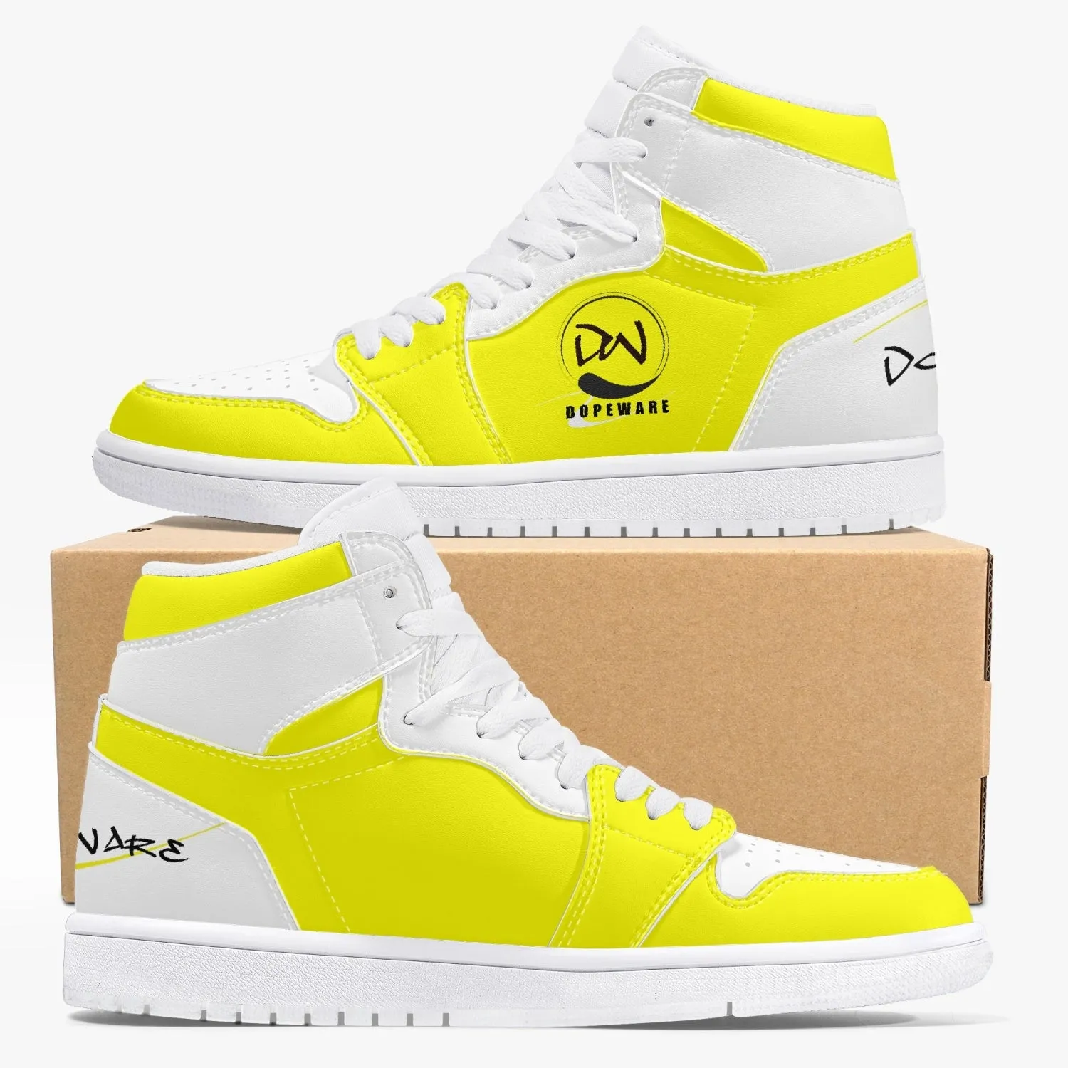 High-Top Leather Sneakers - White and Yellow