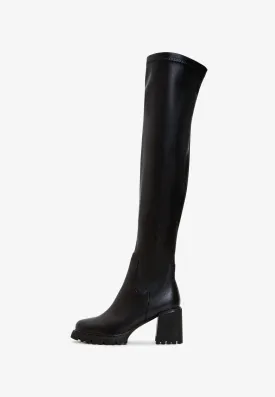 Knee High Boots With Block Heel - Black