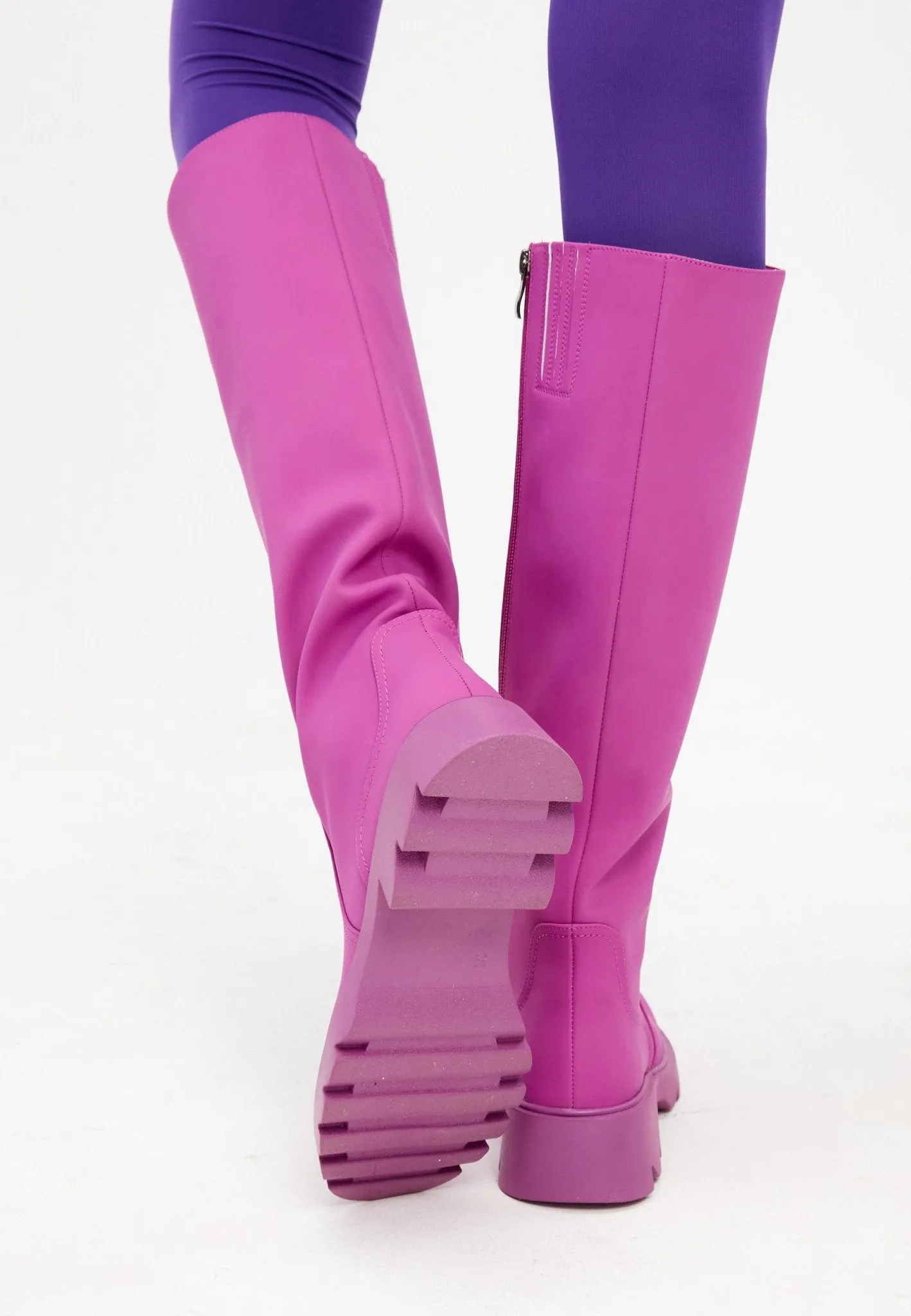 Knee-High Chunky Sole Boots - Pink