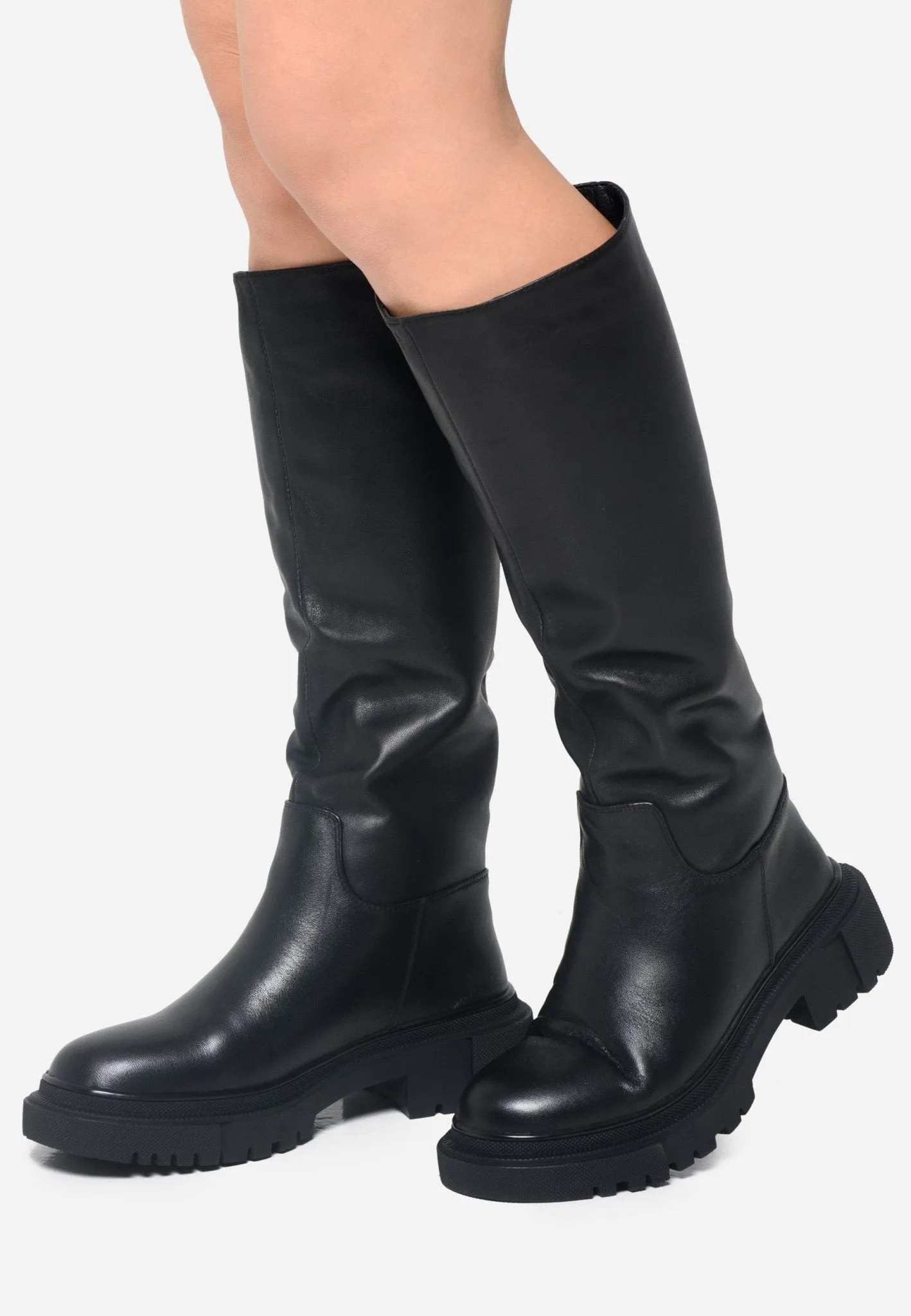 Leather Knee High Boots Anastasia - Black