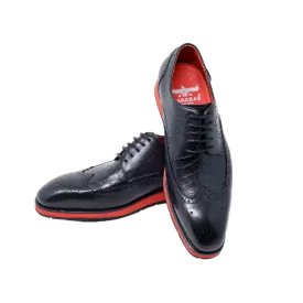 Men's Black Wingtip Lace-Up Casual Leather Shoes Red Soles