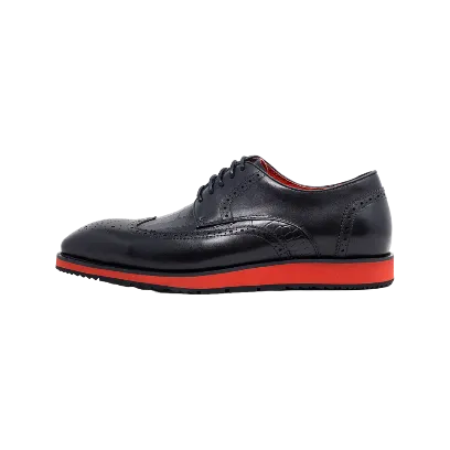 Men's Black Wingtip Lace-Up Casual Leather Shoes Red Soles