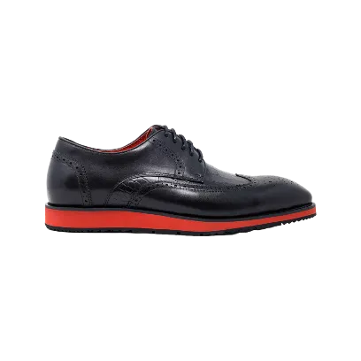 Men's Black Wingtip Lace-Up Casual Leather Shoes Red Soles