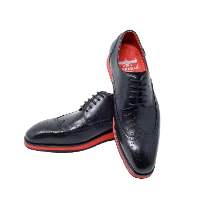 Men's Black Wingtip Lace-Up Casual Leather Shoes Red Soles