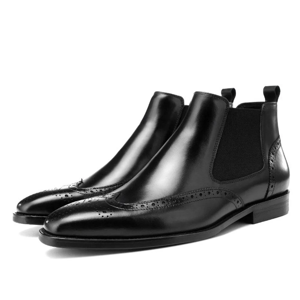 Mens Chelsea Boots Wing Tip Pointed