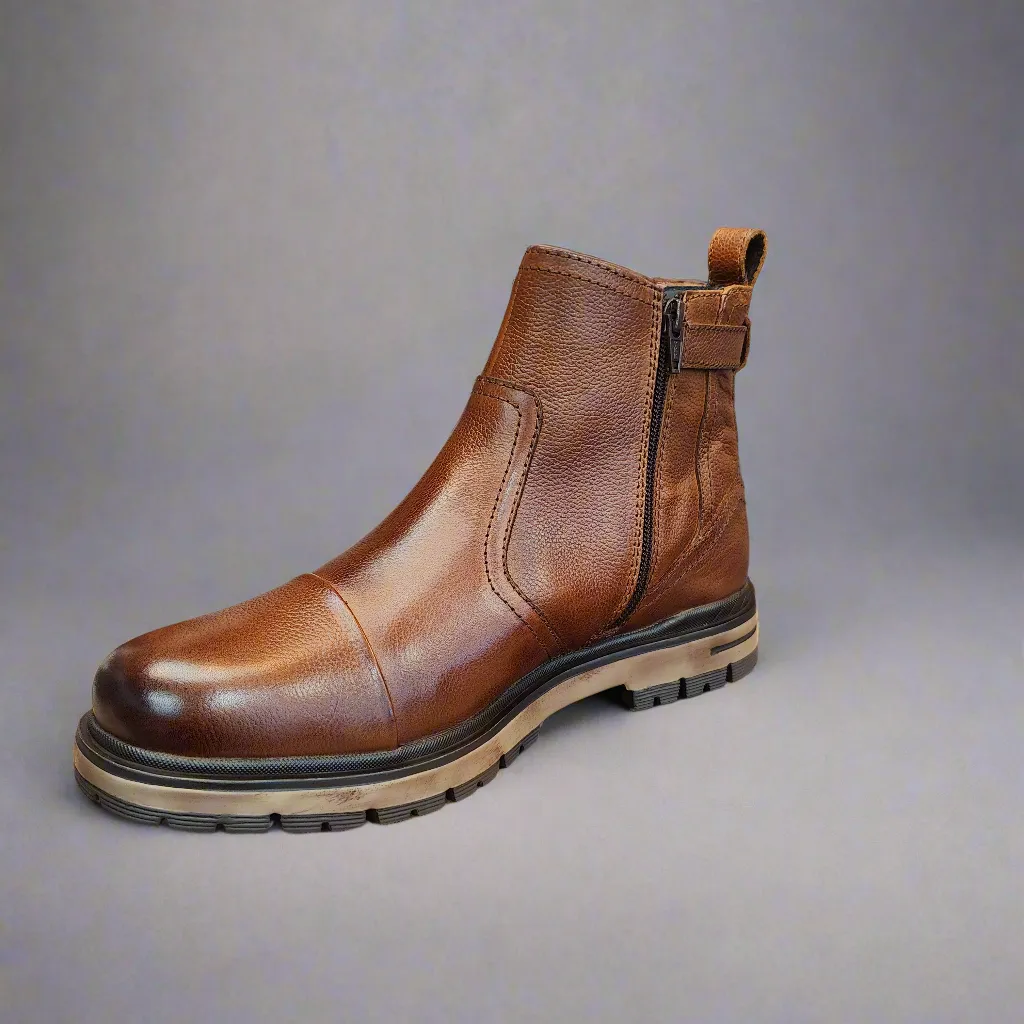 Mens POD Boots Brown Chelsea Dealer Zip Apollo Square Toe