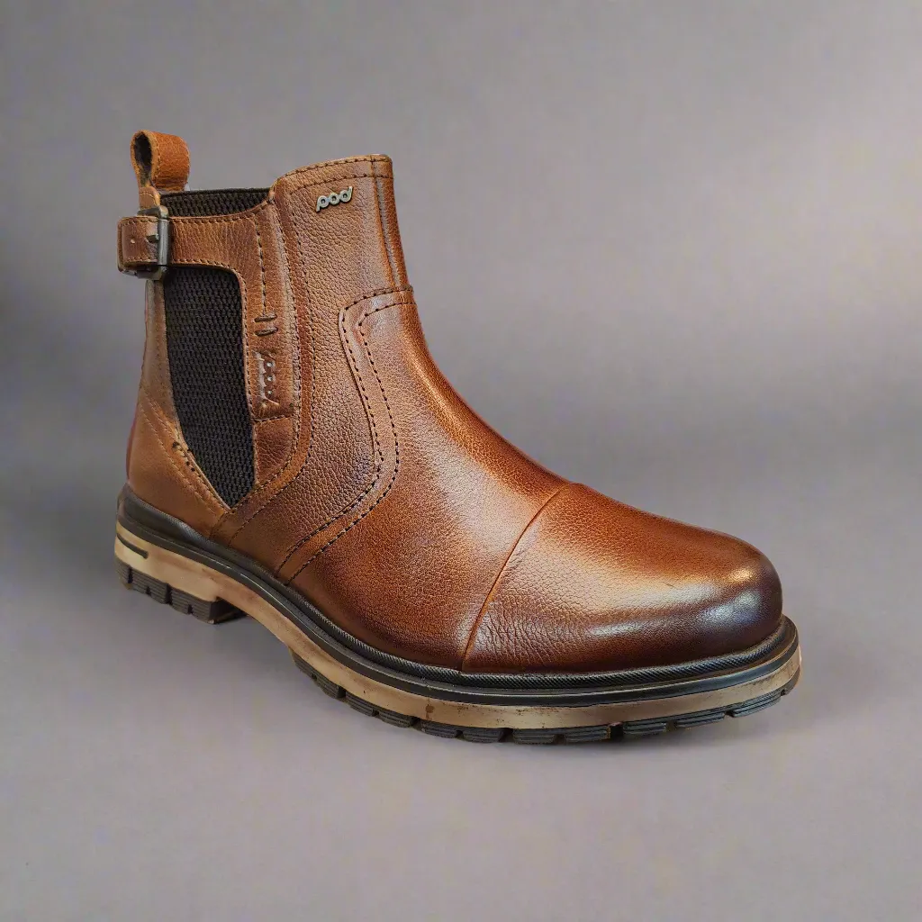 Mens POD Boots Brown Chelsea Dealer Zip Apollo Square Toe